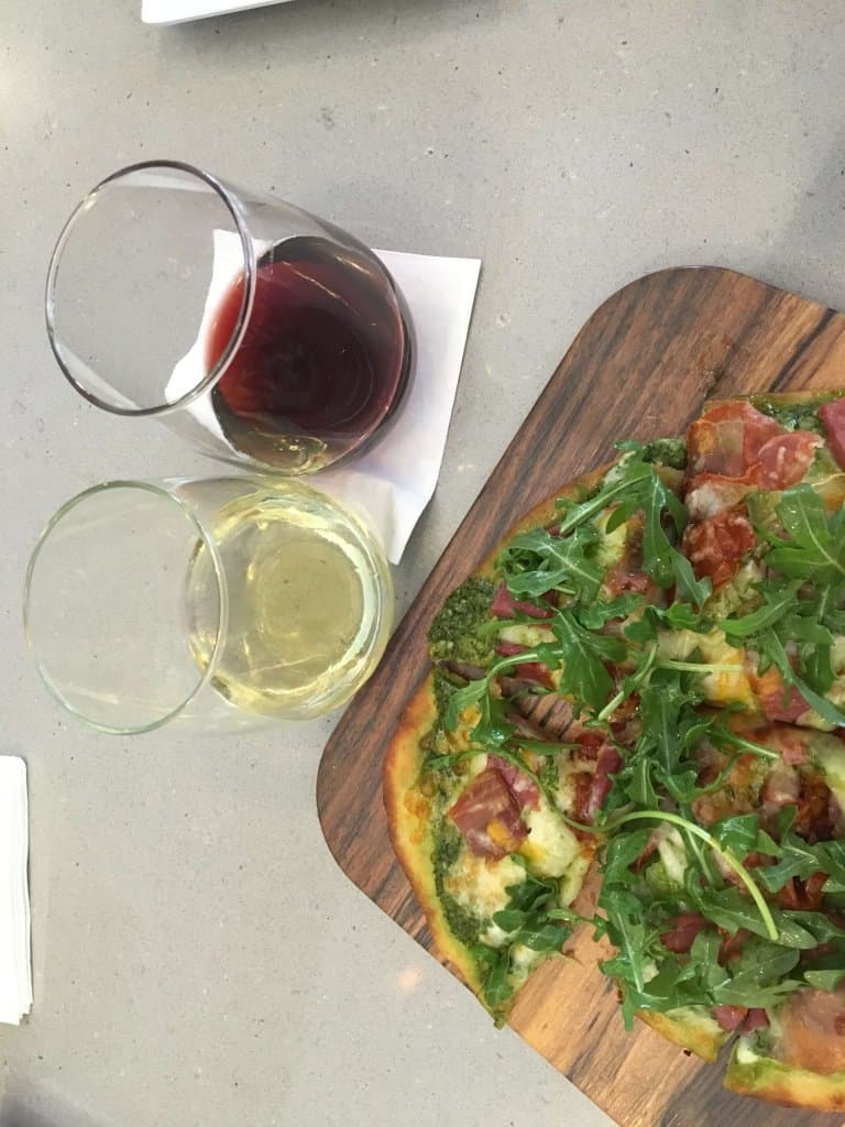 Flatbread pizza and wine